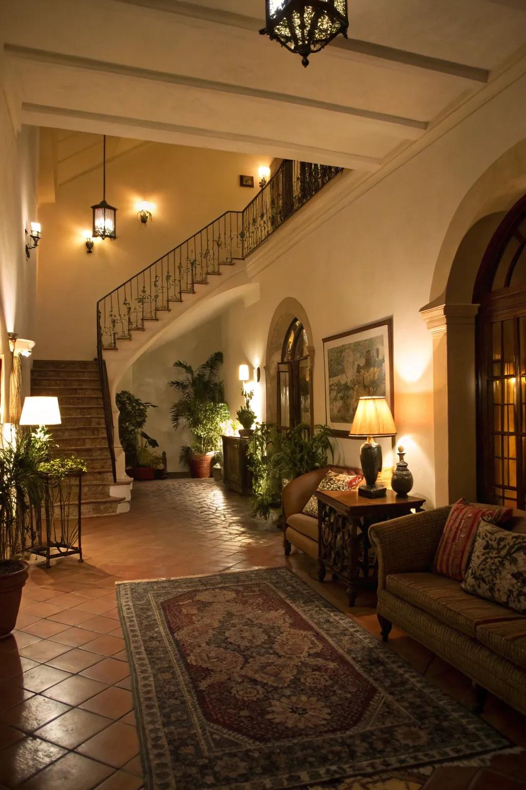 Ambient lighting creates a welcoming and comfortable entryway.