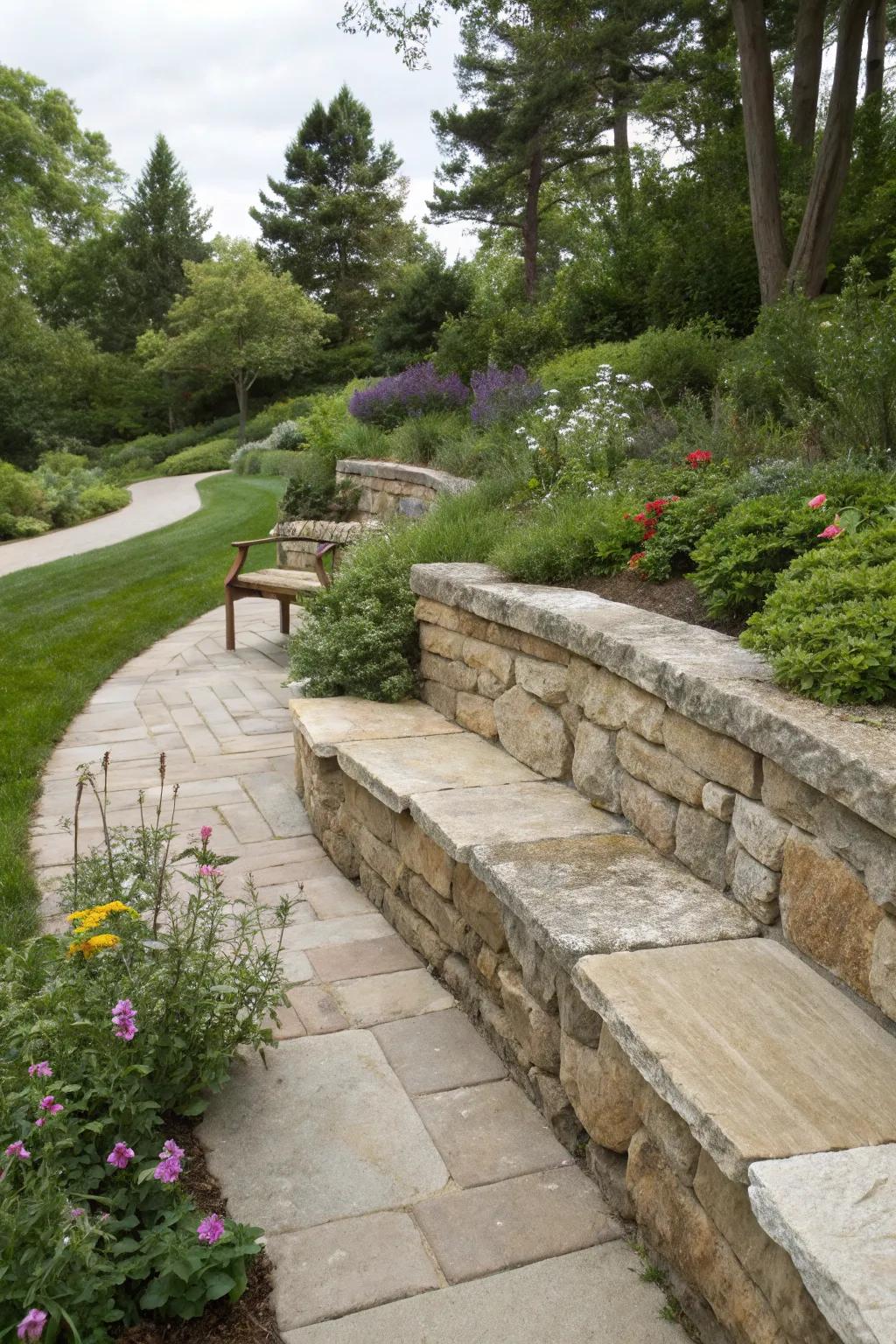 Supportive walls can double as practical seating areas.