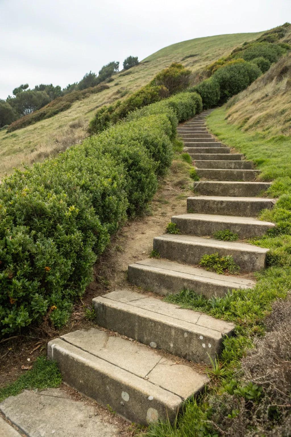 Concrete blocks offer a minimalist and practical approach.