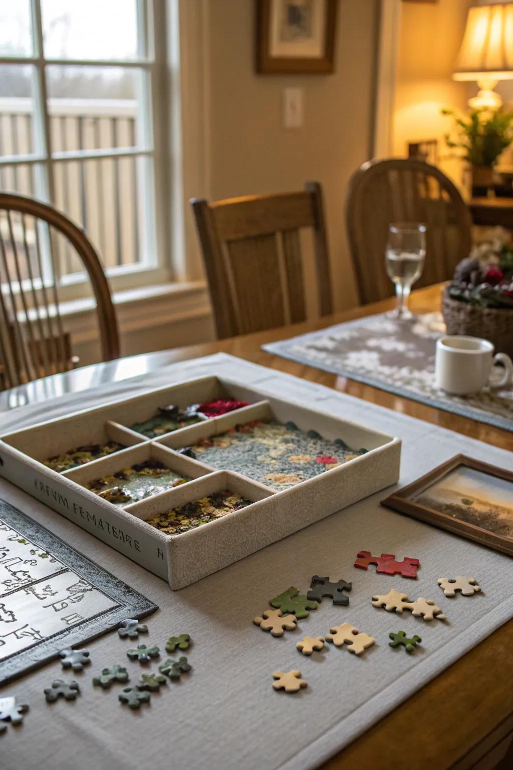 A puzzle board ready for a puzzle enthusiast.