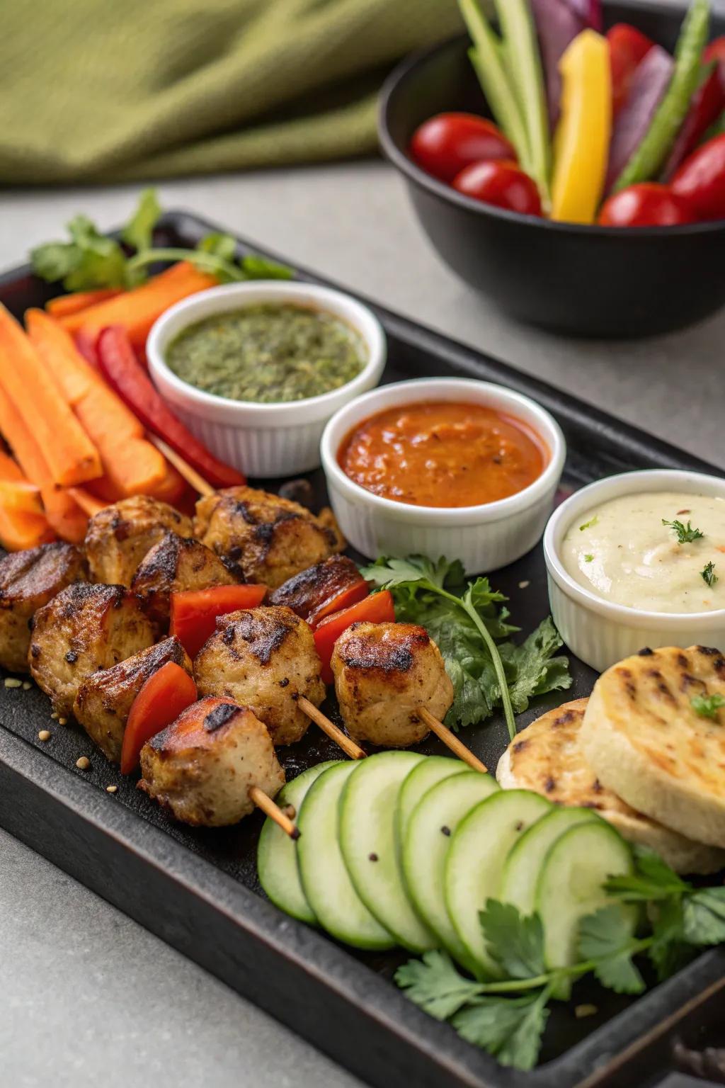 An indoor BBQ tasting platter lets guests savor a variety of flavors.