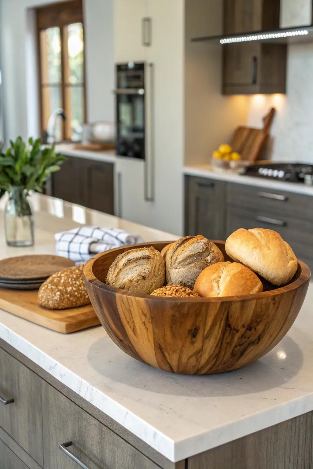 A bold bread bowl is both functional and decorative.