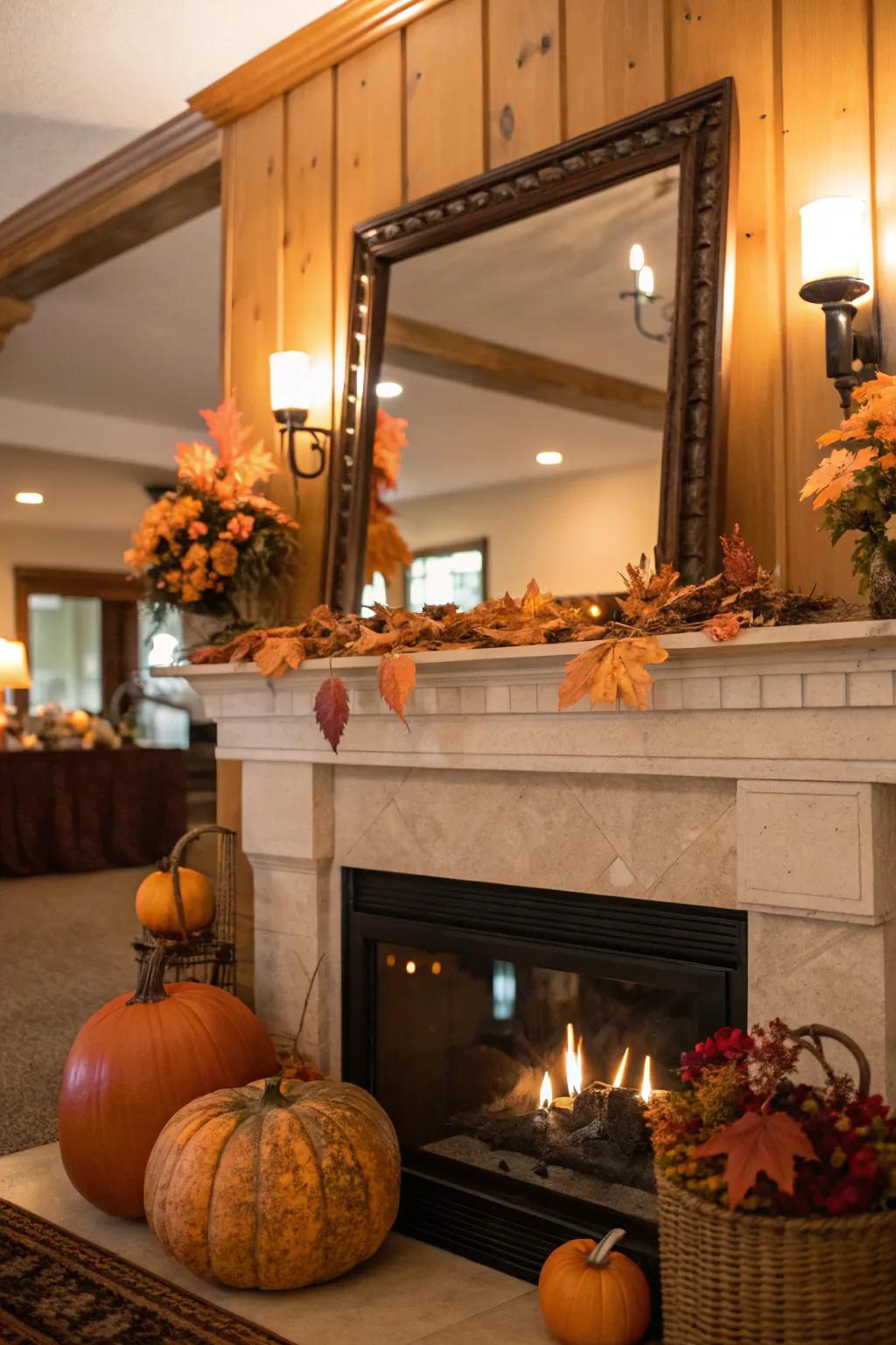 Seasonal ornamentation keeps your fireplace setting fresh and inviting.