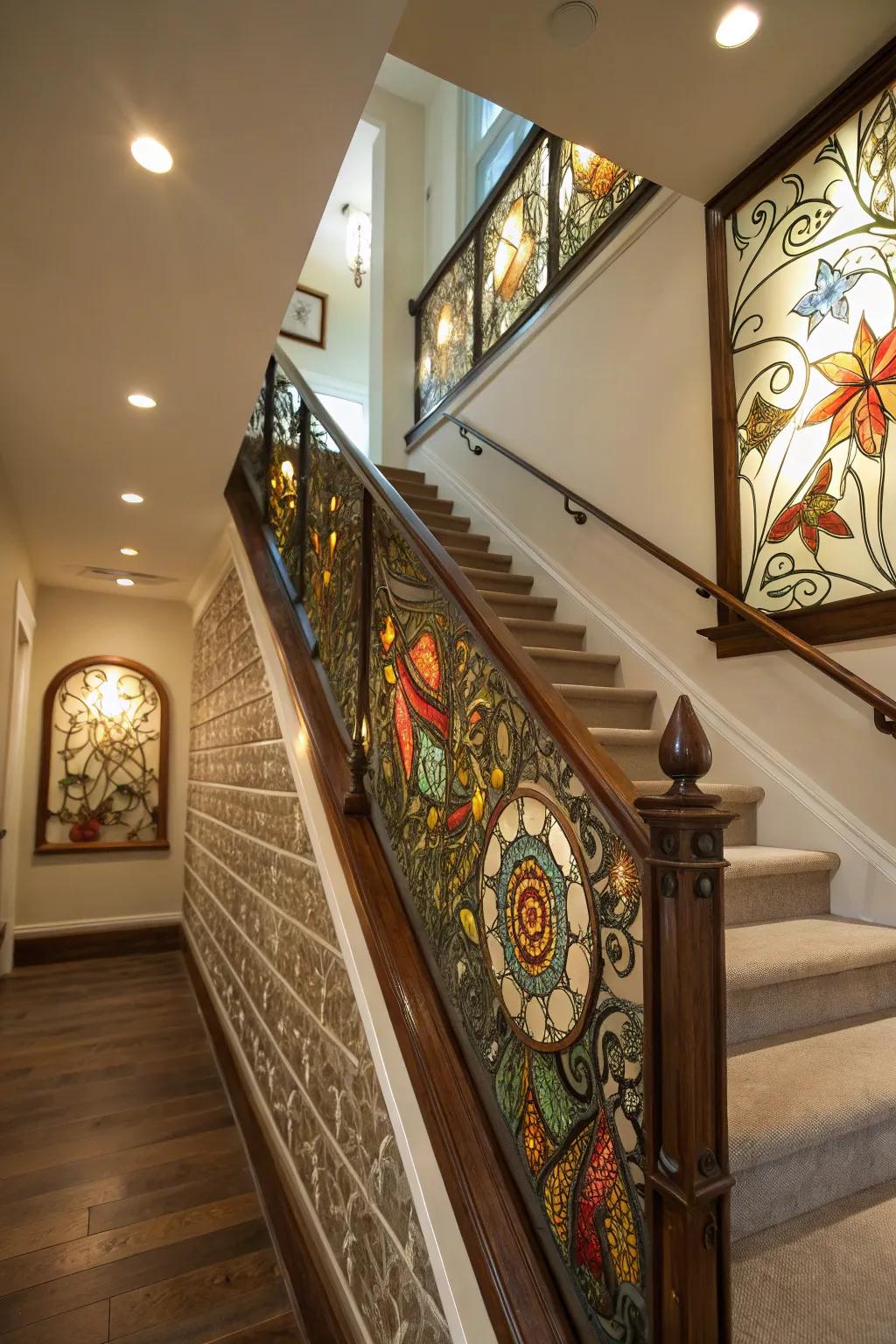A breathtaking work of art is created when an artistic glass mosaic transforms your stairway.