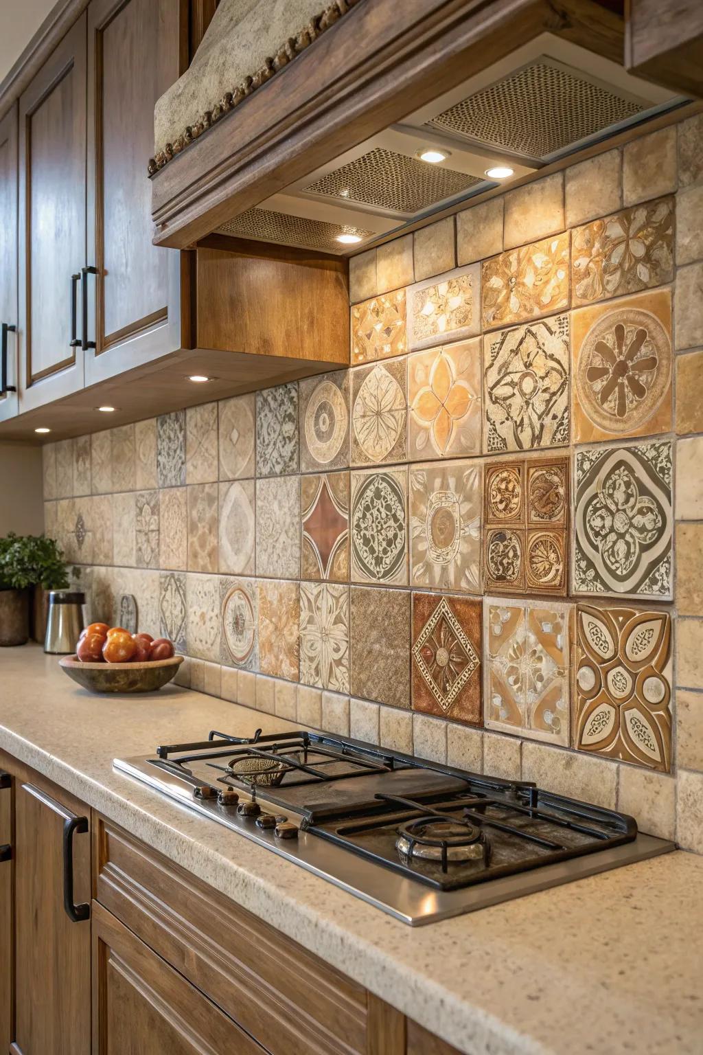 Ceramic tiles bring texture and warmth to the kitchen design.