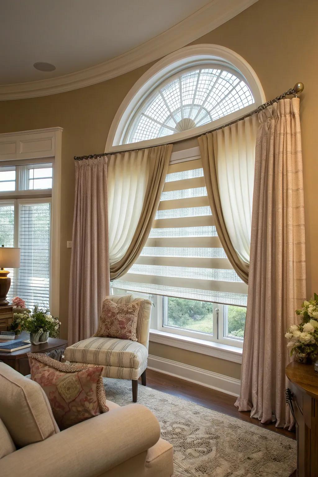 Putting layers together gives you flexibility and style for oval windows.