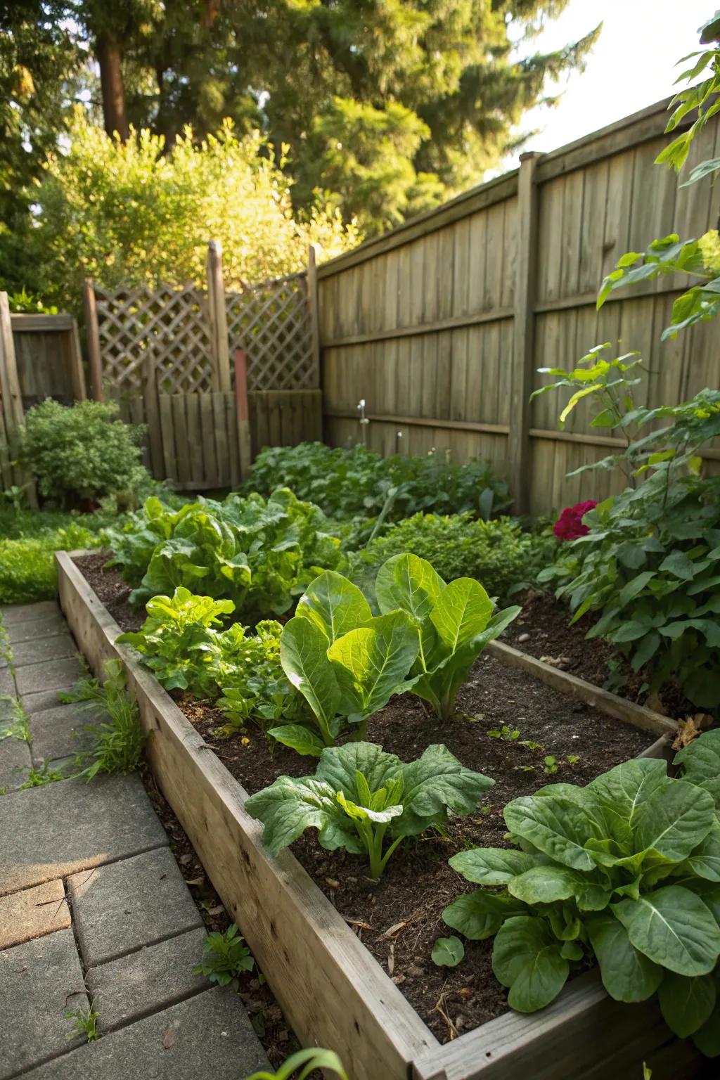 A vegetable patch thrives even in the shade with the right plants.