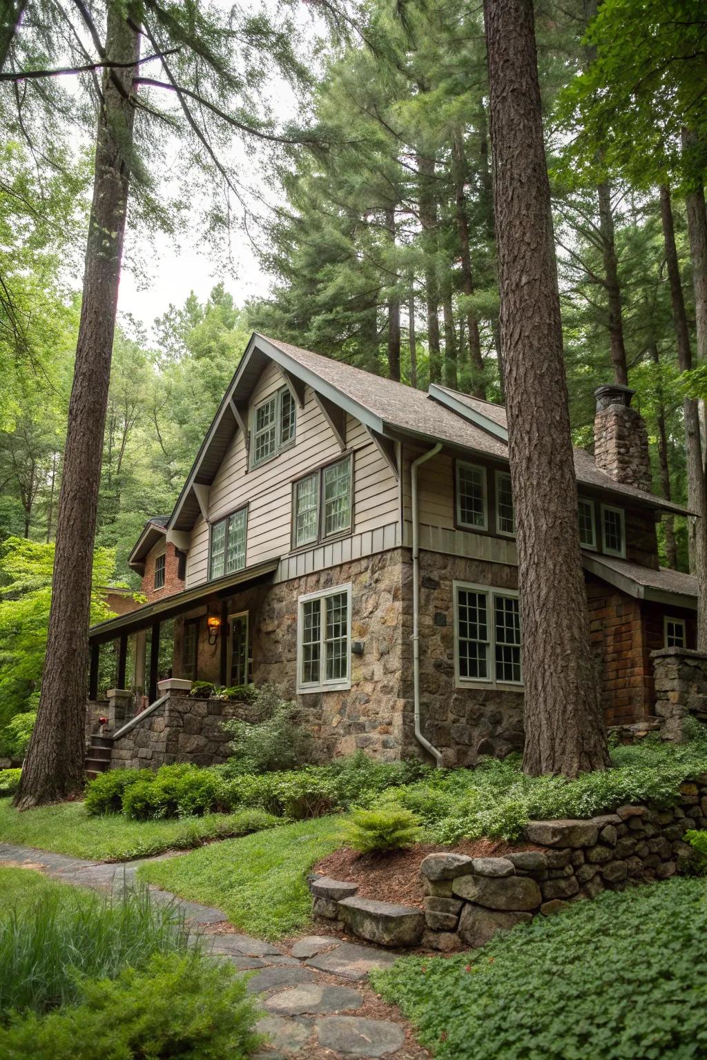 Stone and timber fusion for a rustic charm.