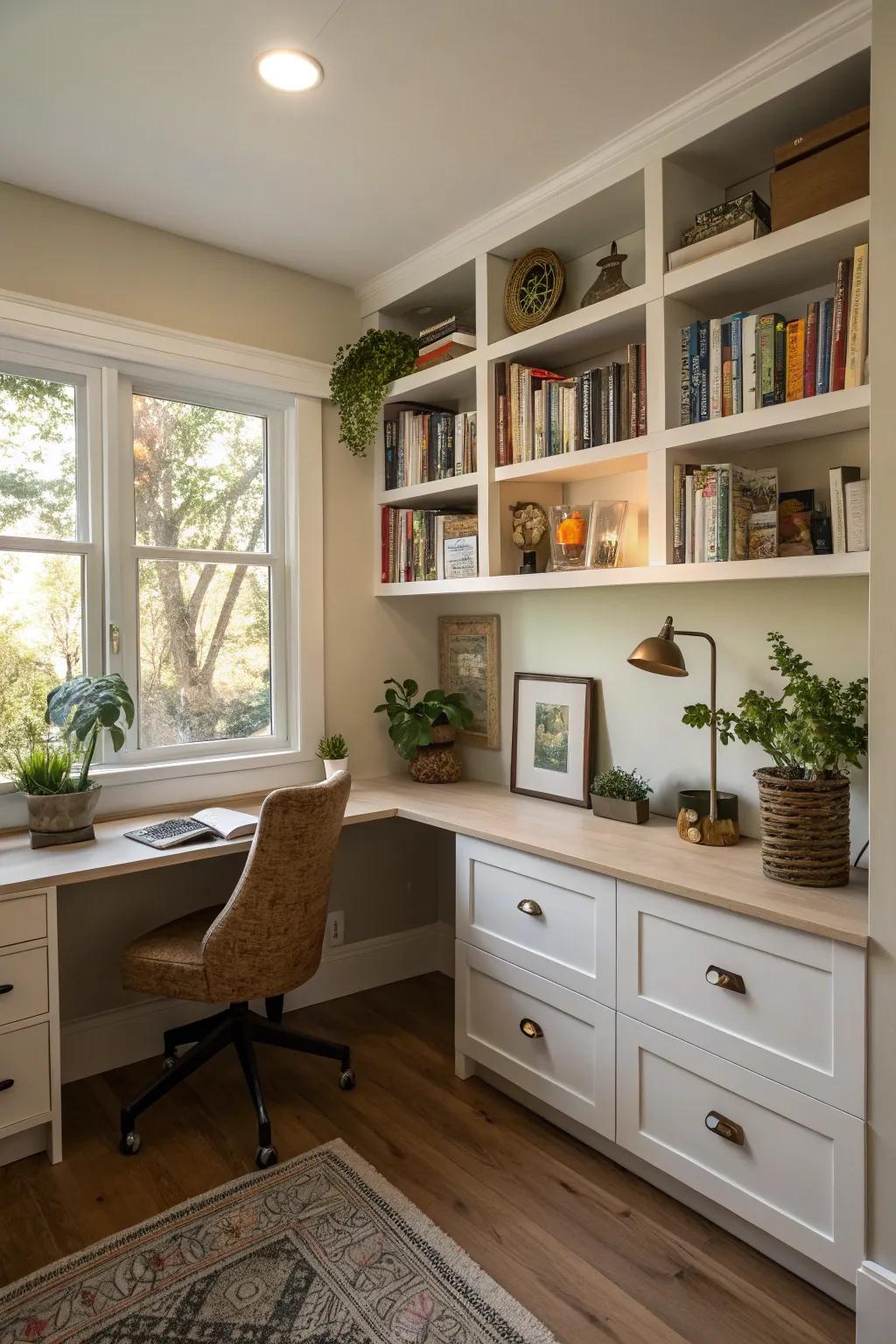 Custom built-ins make the most of limited space in this stylish cigar room.