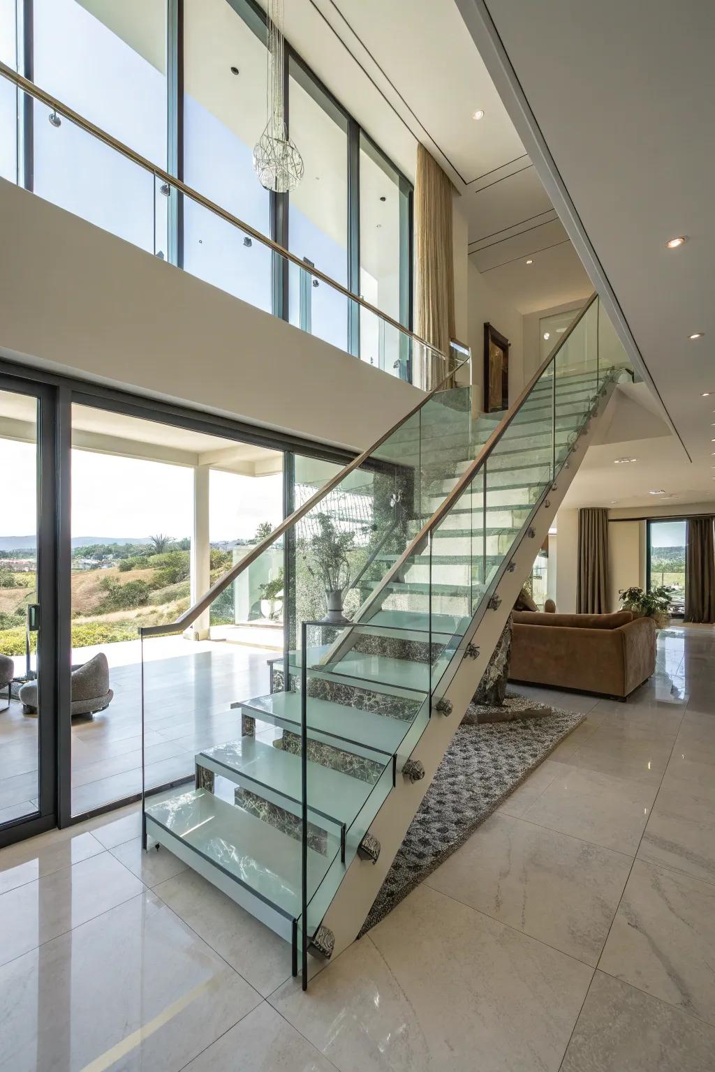 Glass panels can create an open and airy feel in your staircase.