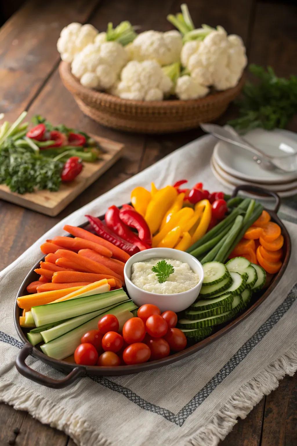 A crudité horn of plenty is festive and healthy.