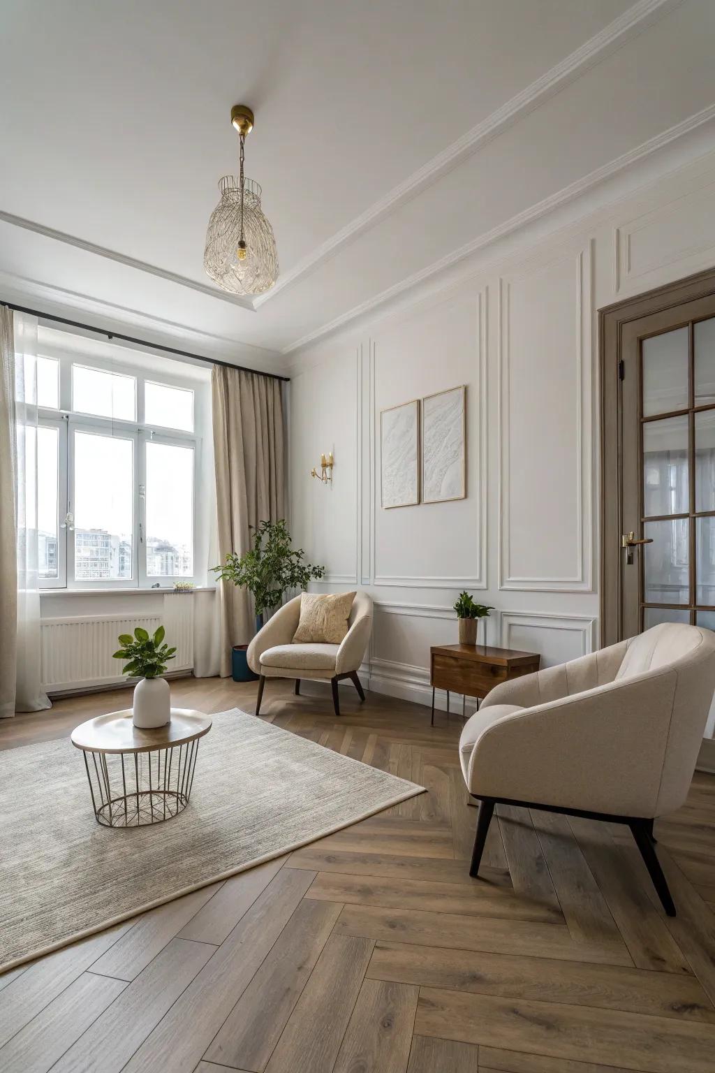 Refined minimalism featuring vinyl creates serene spaces.