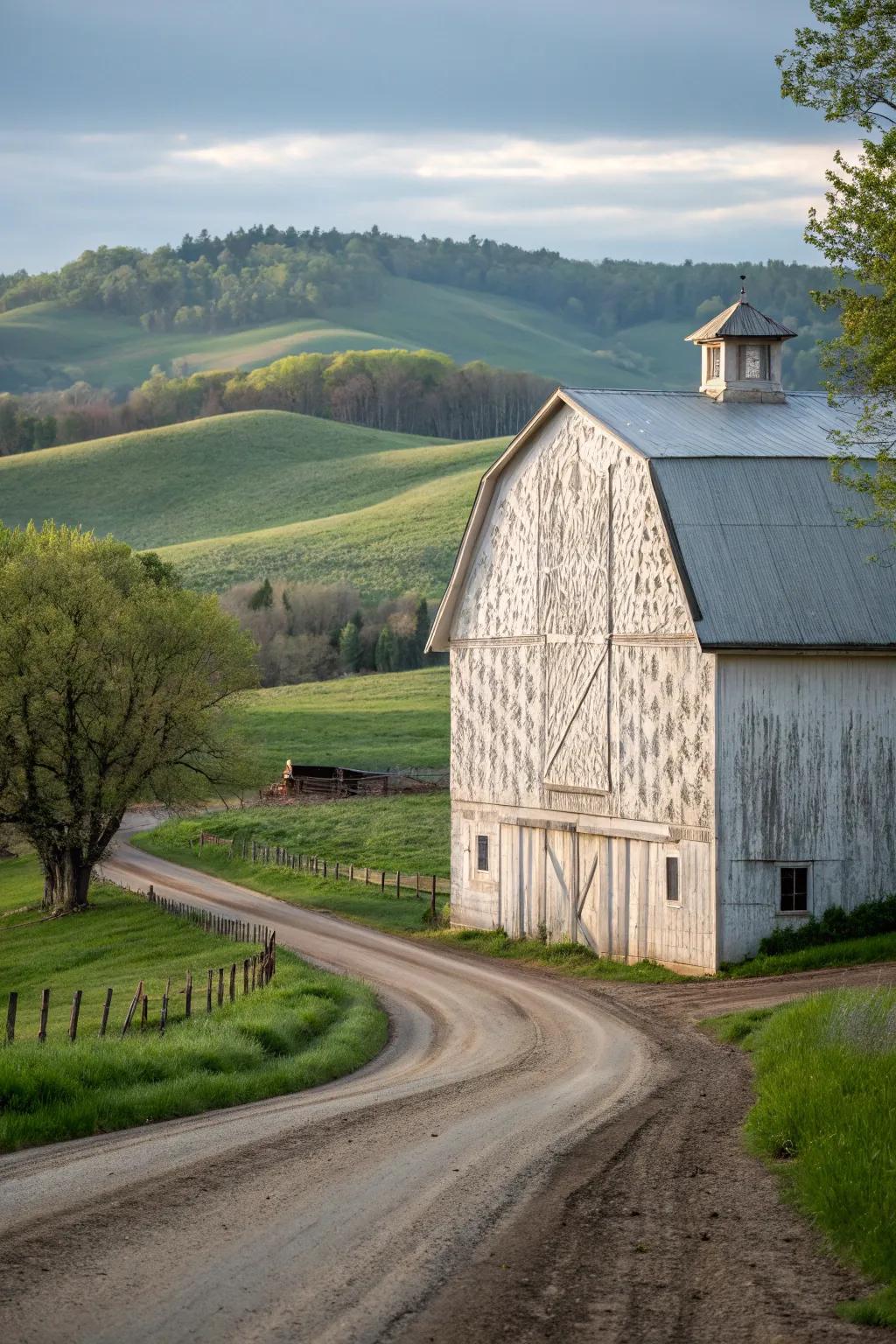 A barn with a unique crinkle texture finish that adds depth and character.