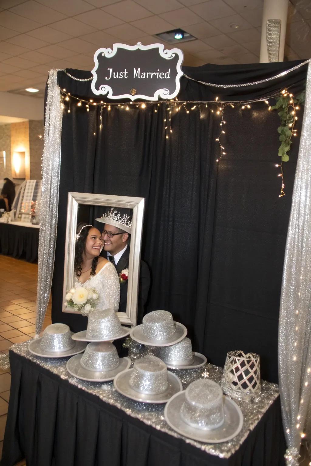 A fun and memorable photo booth in black and silver.