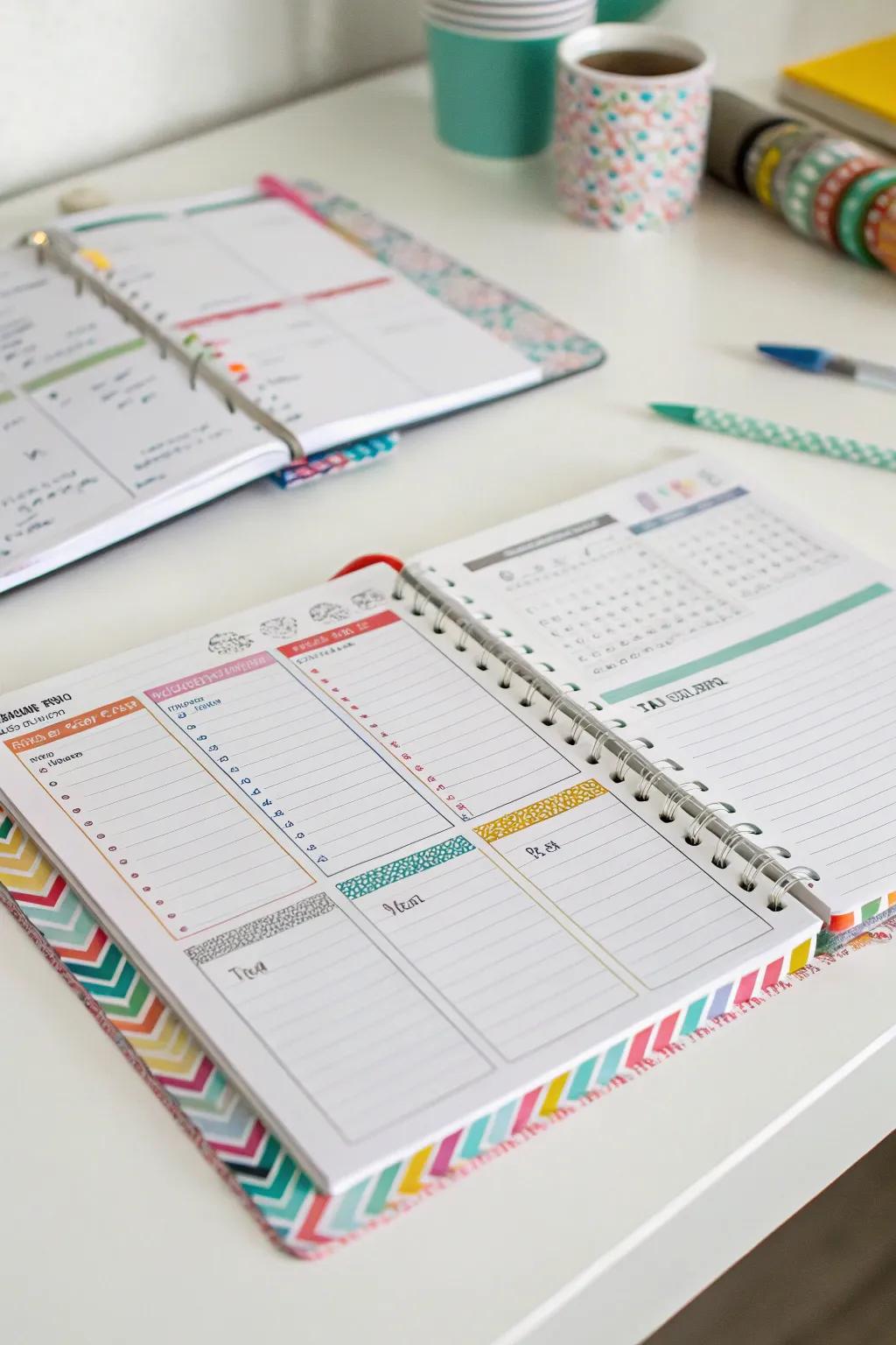 Washi tape borders bring a colorful touch to planner pages.