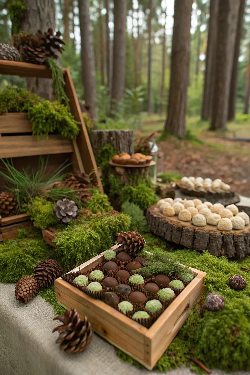 A woodland-themed candy bar that brings the tranquility of the forest to your celebration.