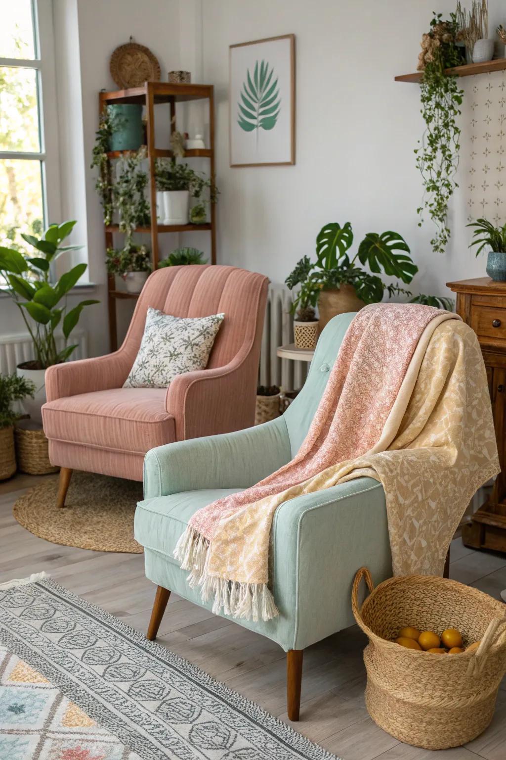 Seasonal fabrics keep your decor fresh and inviting.