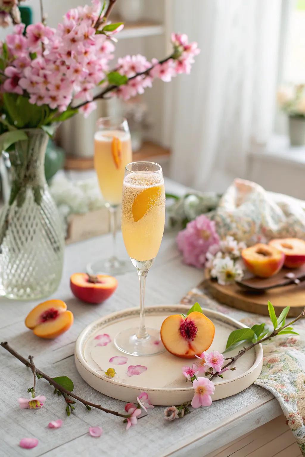 Peach bellini, a refreshing cocktail for Easter brunch.