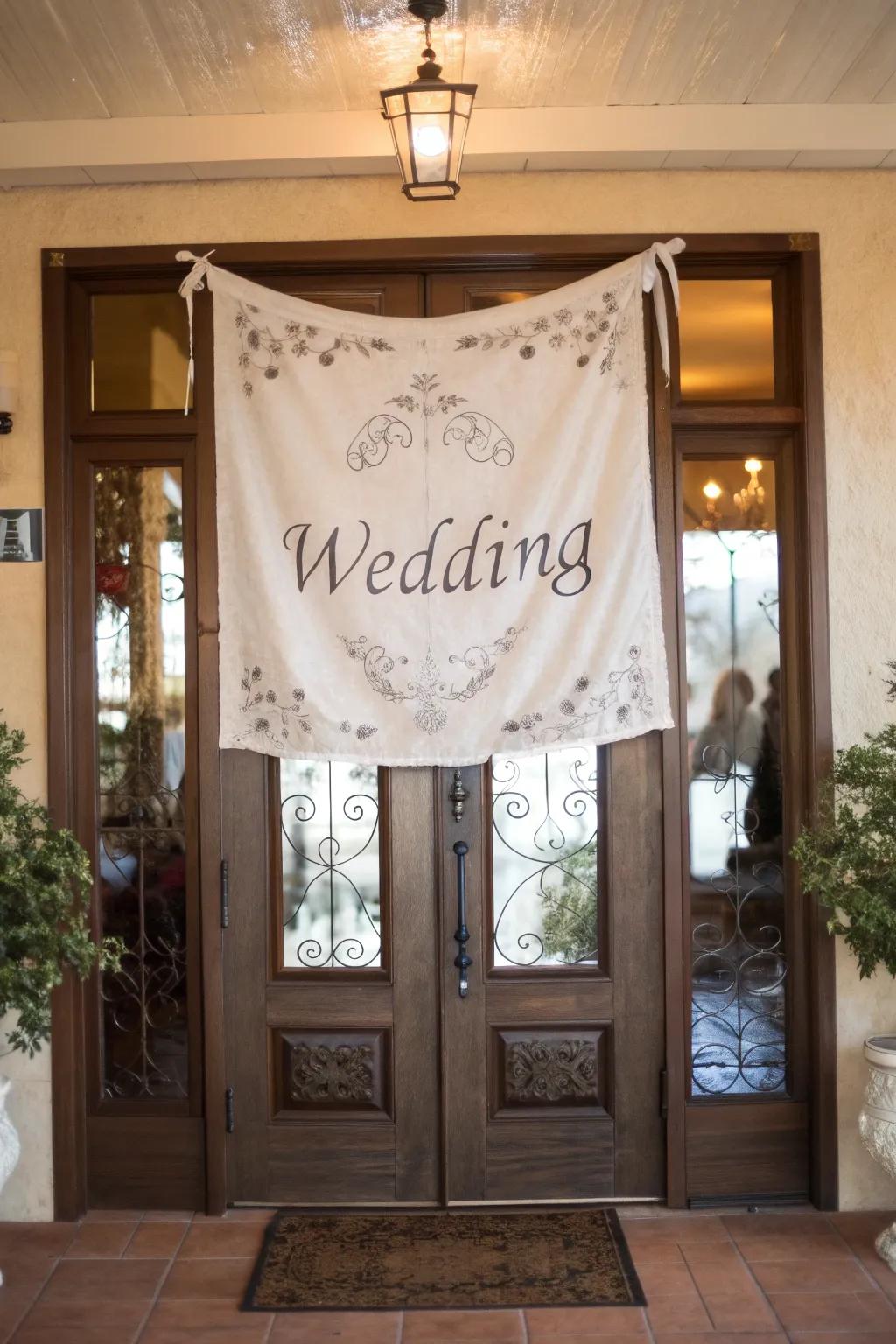 Fabric banners add a personal and joyful touch to your wedding entrance.