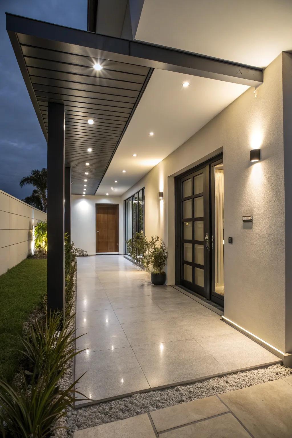 Stylish entryway with industrial LED canopy lights