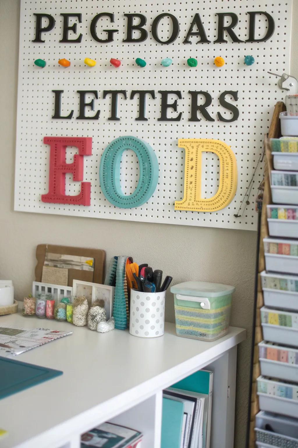 Pegboard initials provide a versatile and functional setup.