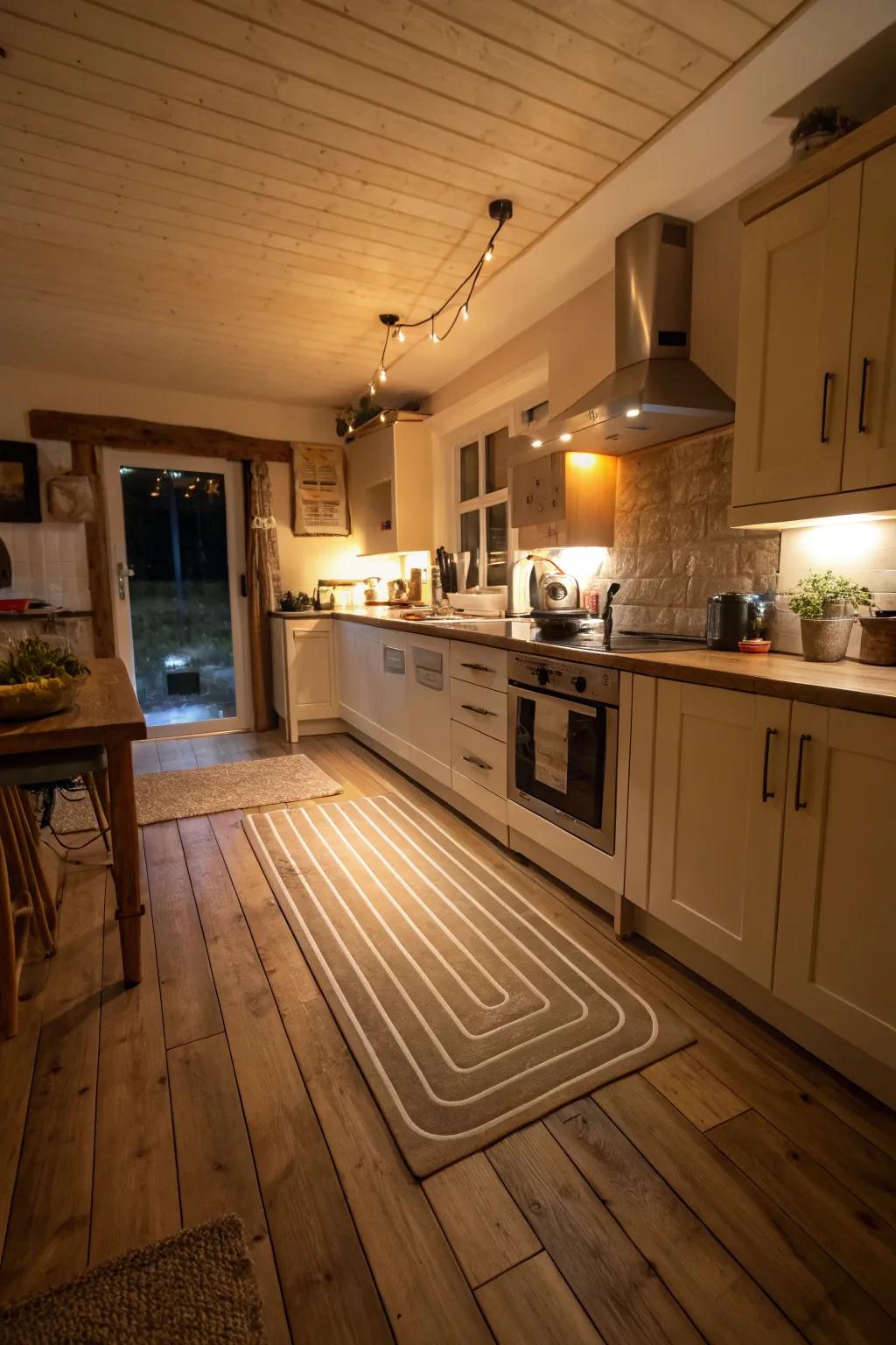 Heated flooring adds warmth and luxury.