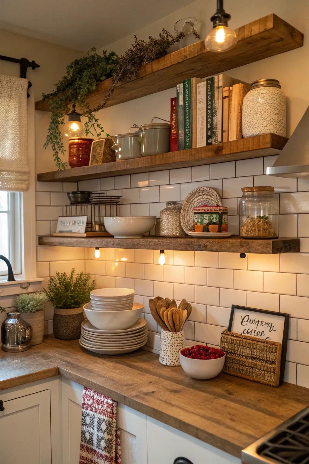 Stacked shelves harness space above for optimum storage.