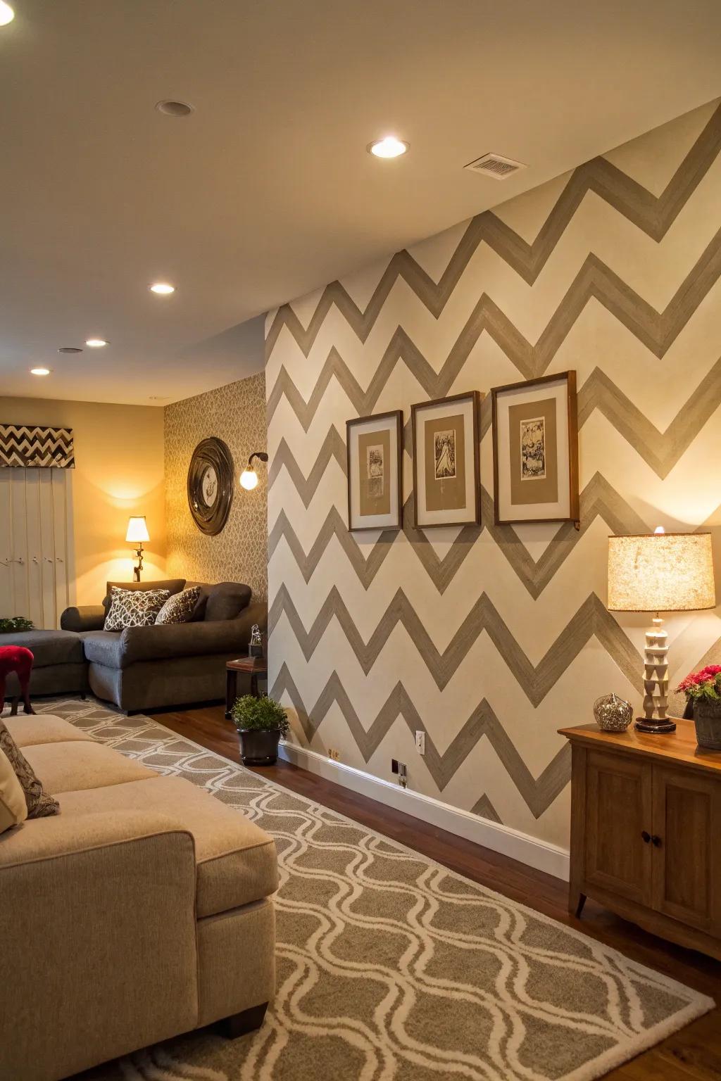 The chevron layout creates movement in this space.