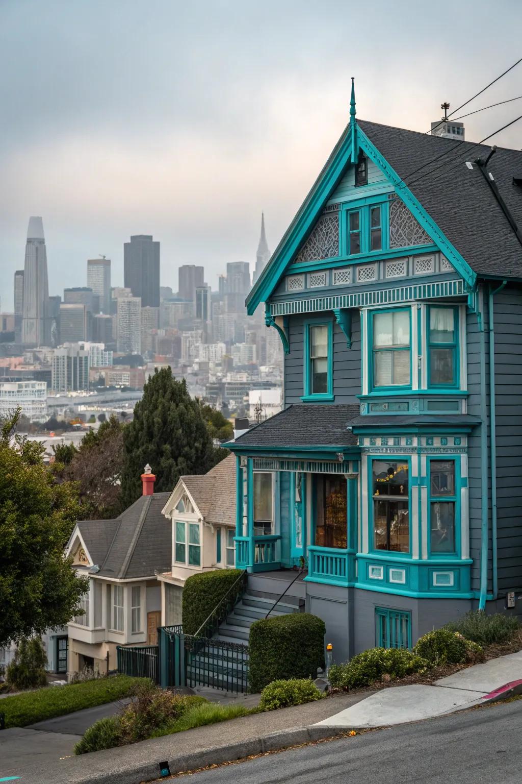 Deep grey and teal create a vibrant, bold statement.