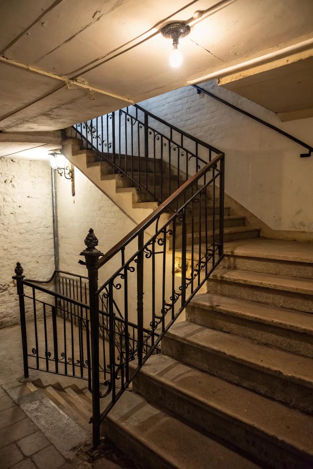 A timeless and elegant look is achieved through wrought iron railings.