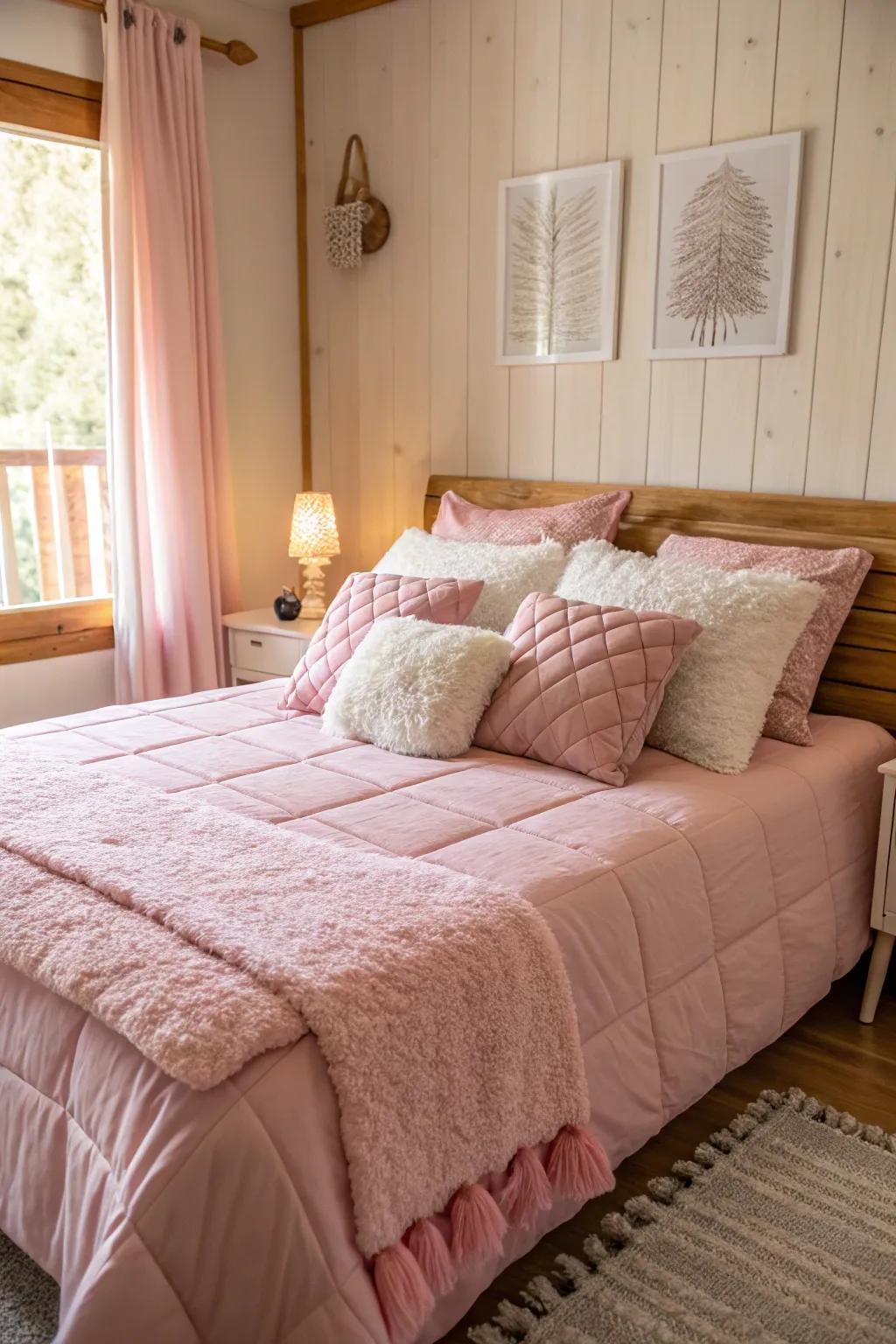 A pink-themed bedroom that's a holiday haven.