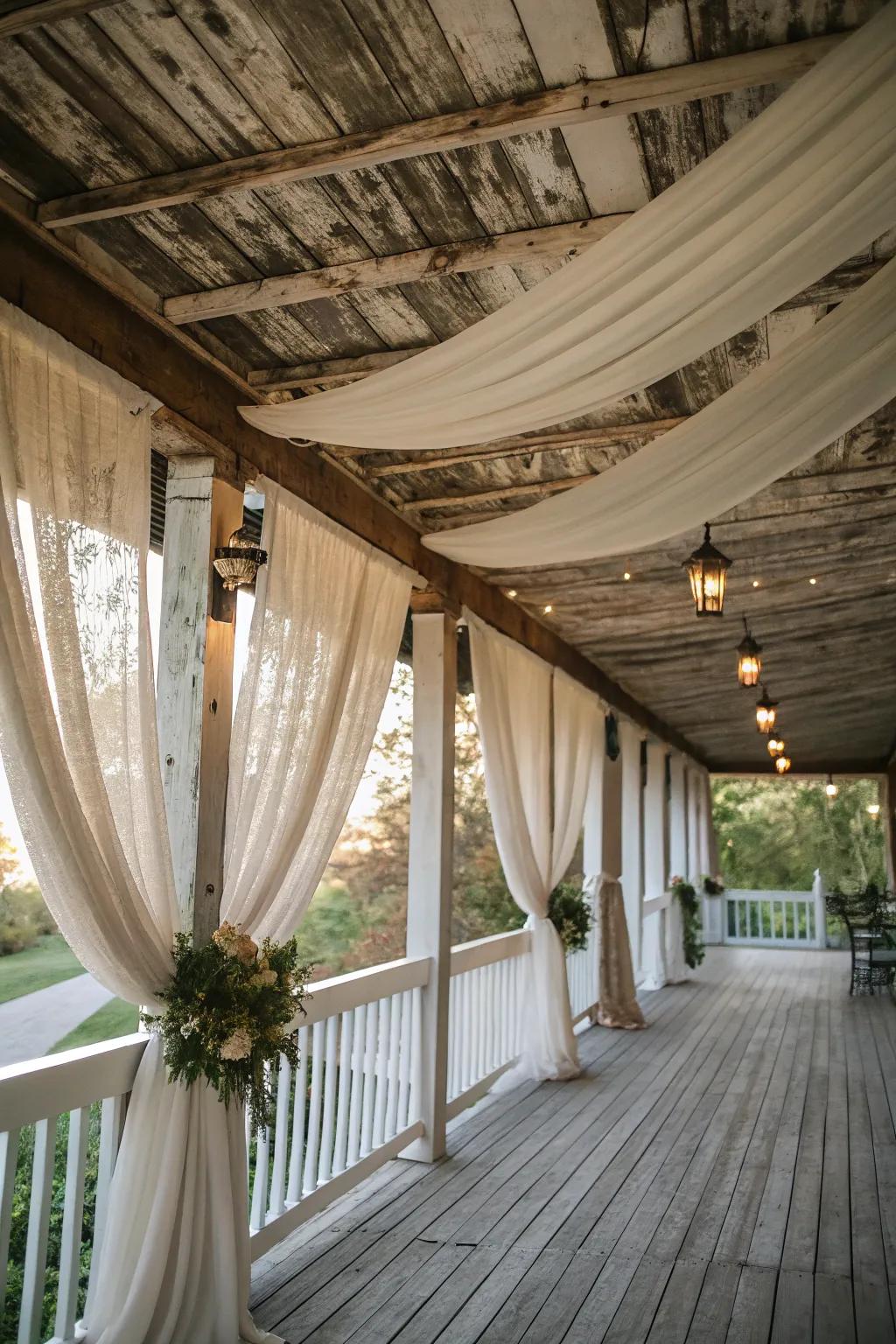 Fabric accents add elegance and softness to the ceiling.