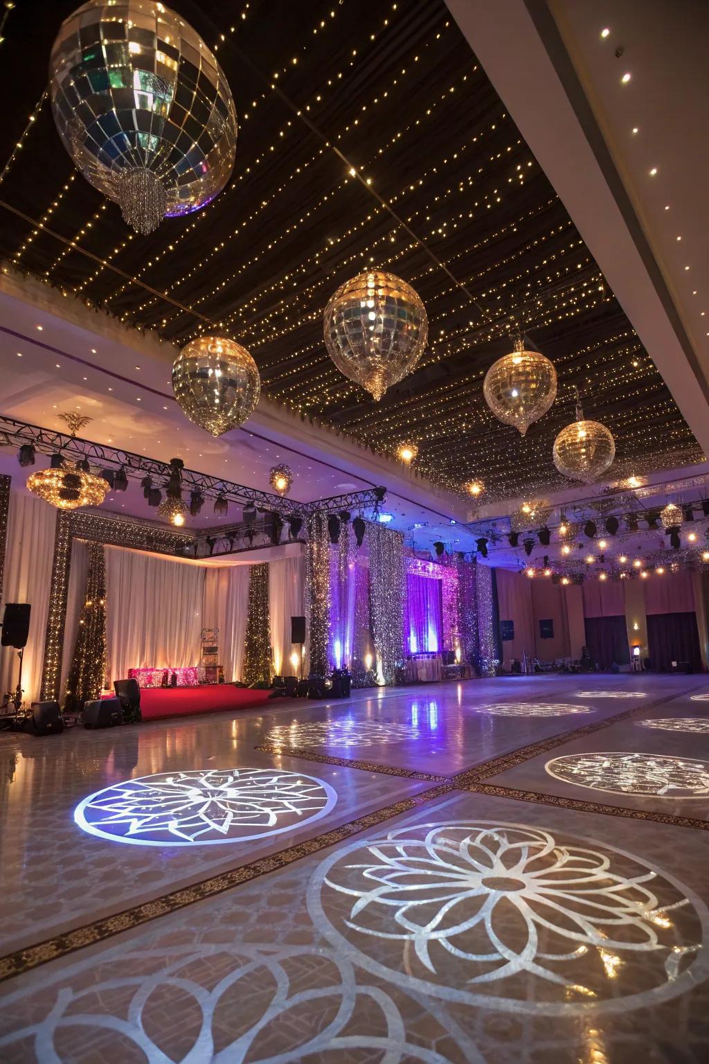 Suspended reflective strands for a starry impact.