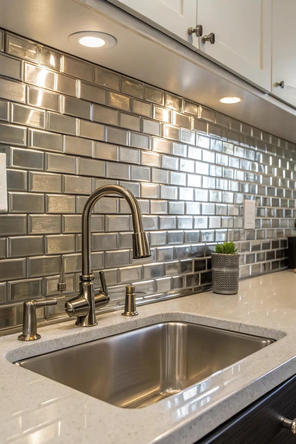 Sleek and shiny, modern metallic tiles are a great addition to the kitchen.