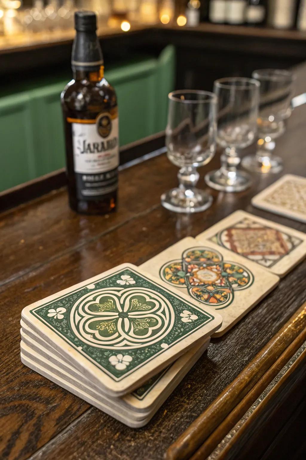 Personalized coasters make for a thoughtful and festive detail.