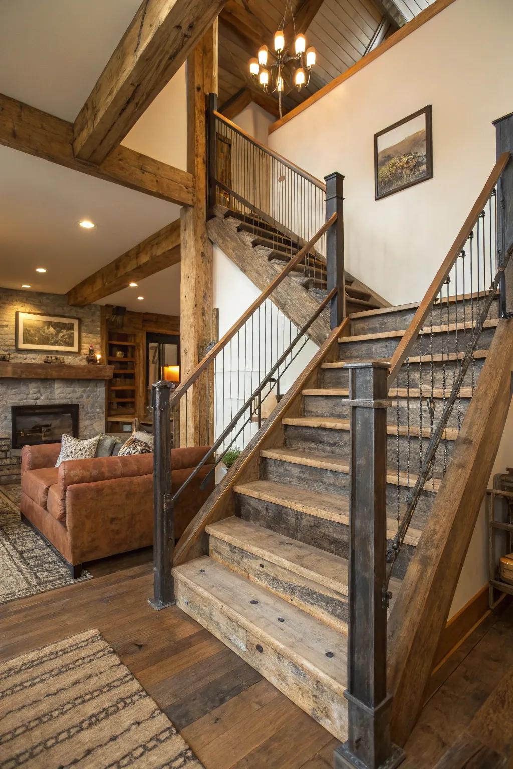 Reclaimed materials can add character and sustainability to your stairs.