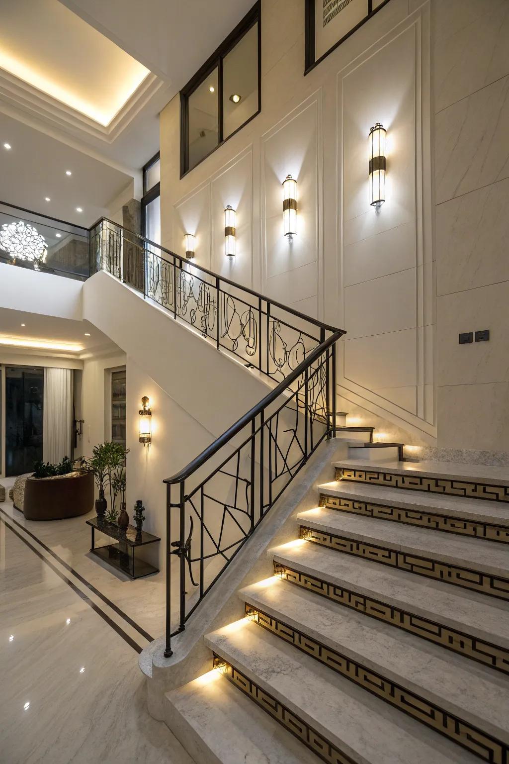 Wall lights enhance the ambiance of your staircase.