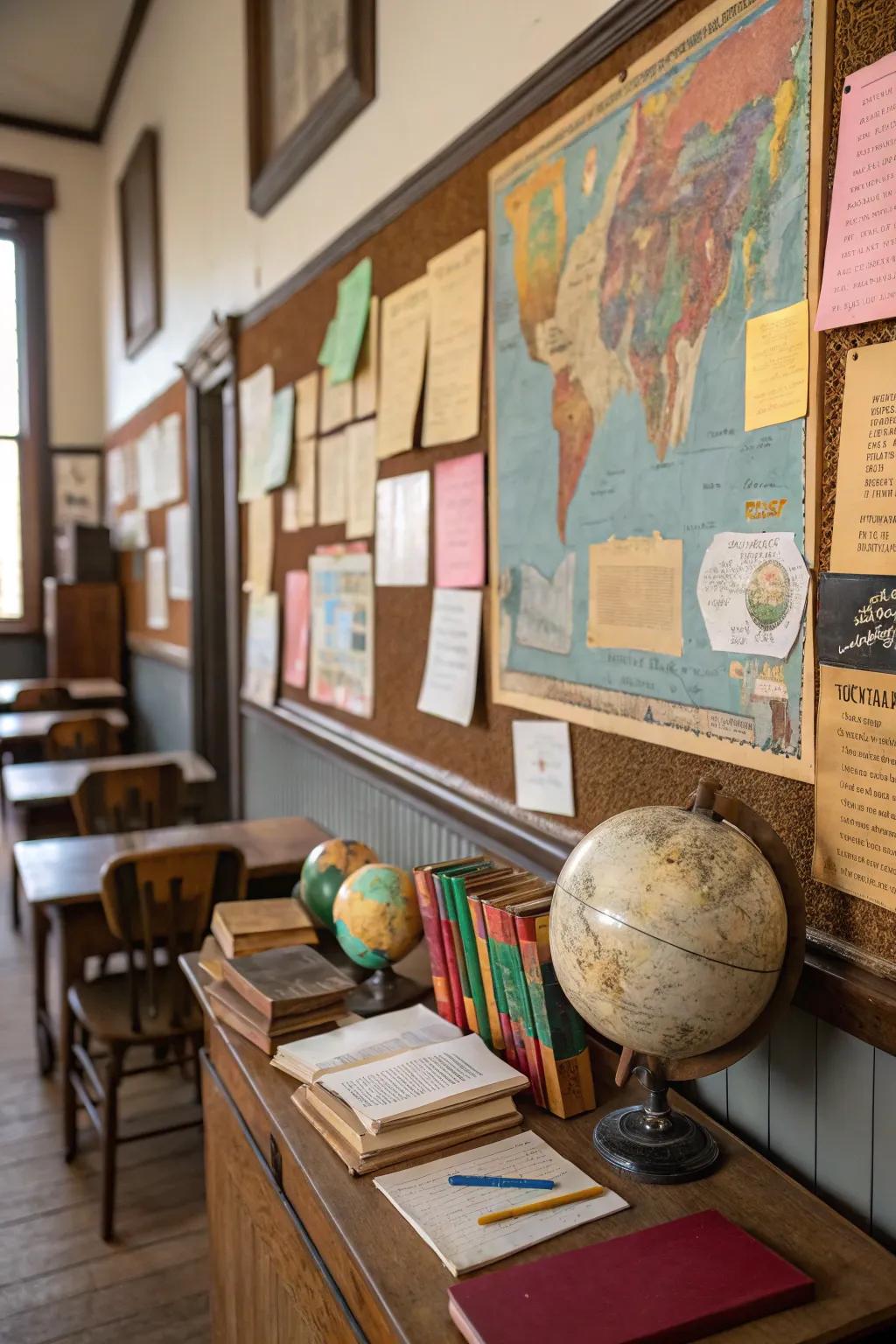 Vintage-themed board celebrating the timeless nature of teaching.