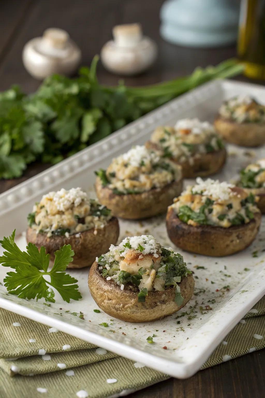 Savory stuffed mushrooms are rich.