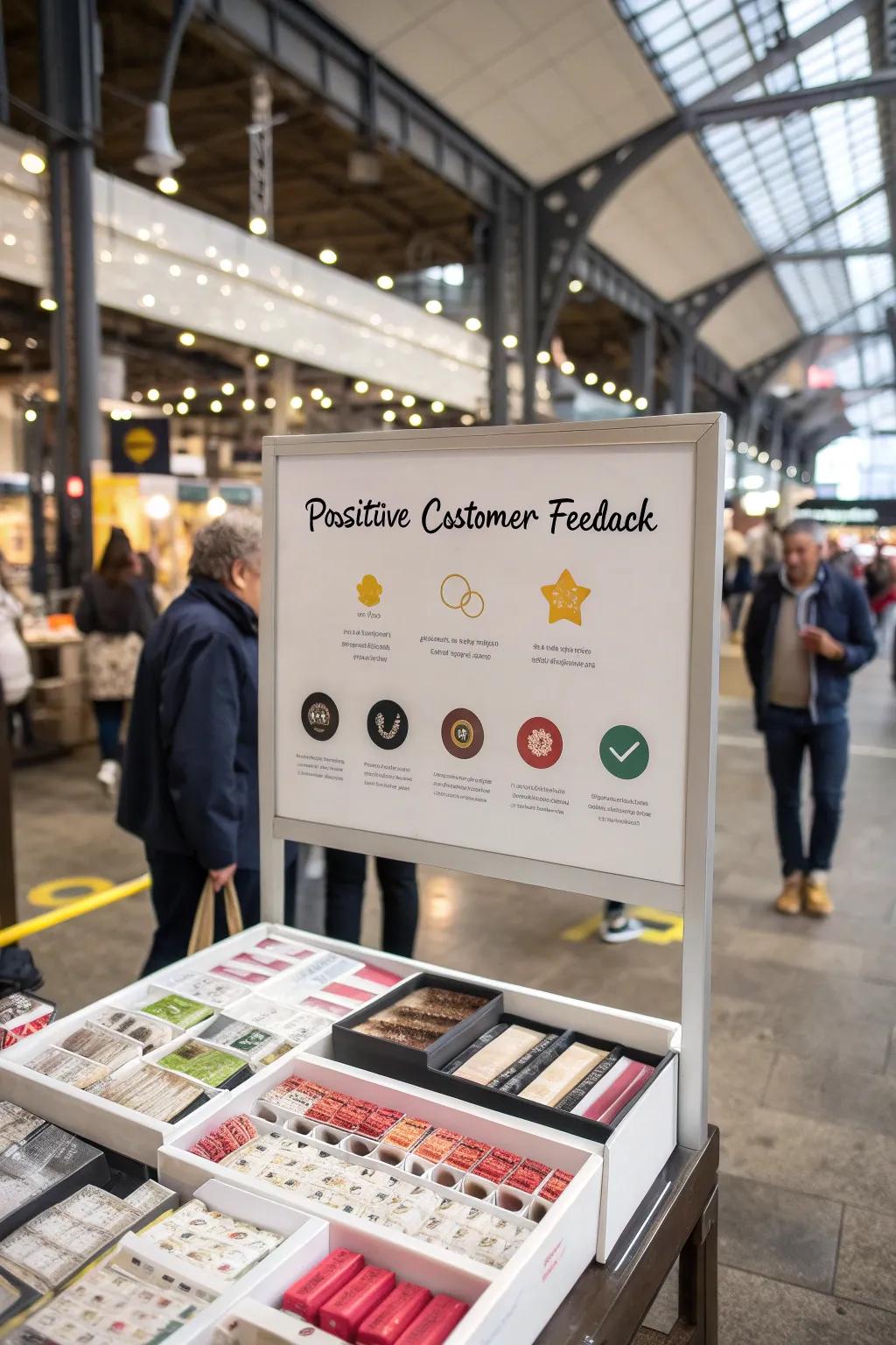 Customer words add trust to your booth.