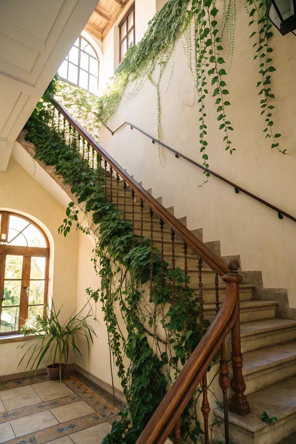 Seamlessly integrate nature with staircase vines.