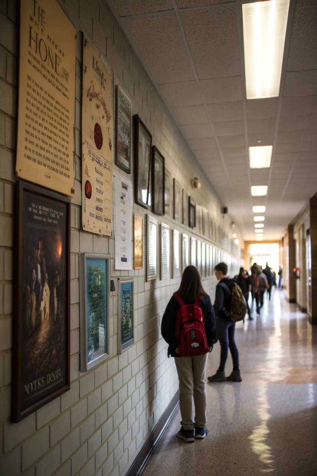 A literary-themed wall that inspires students to delve into the world of books.