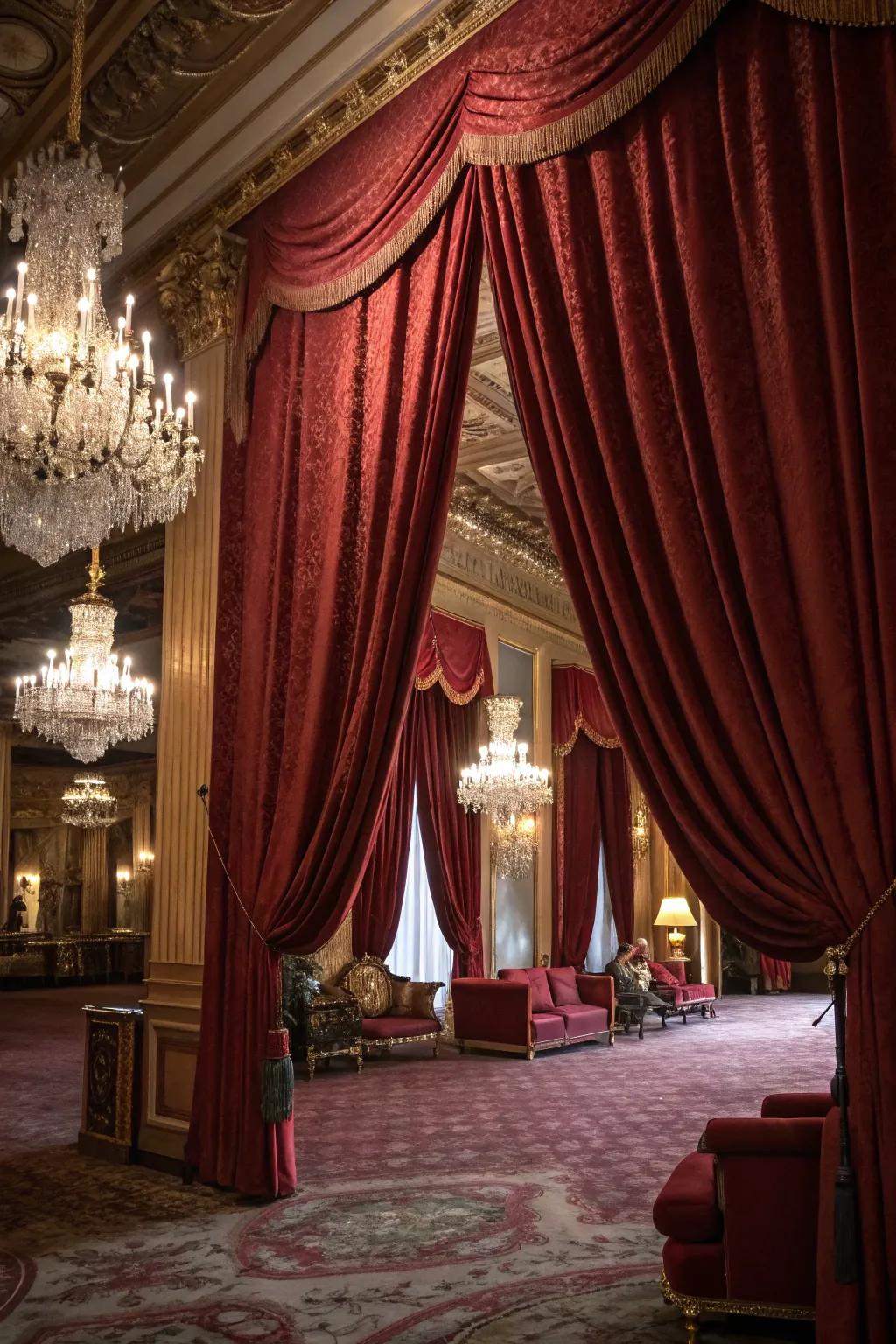 Velvet valances add drama and opulence.