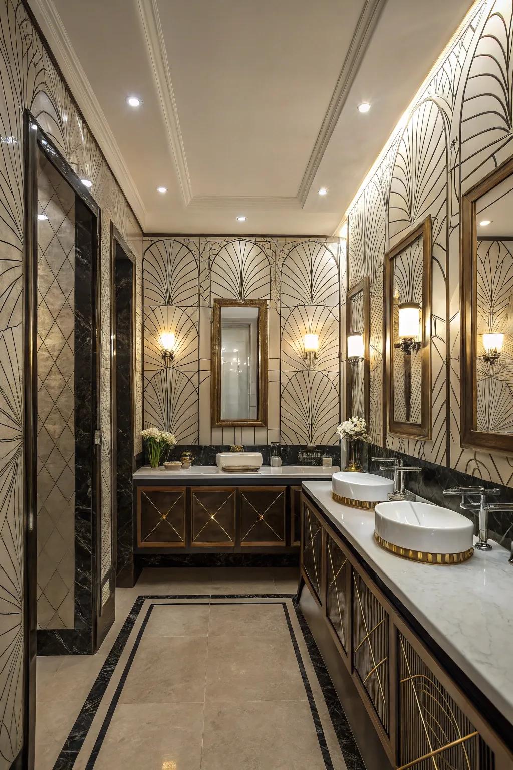 Art Deco panels add glamorous flair.