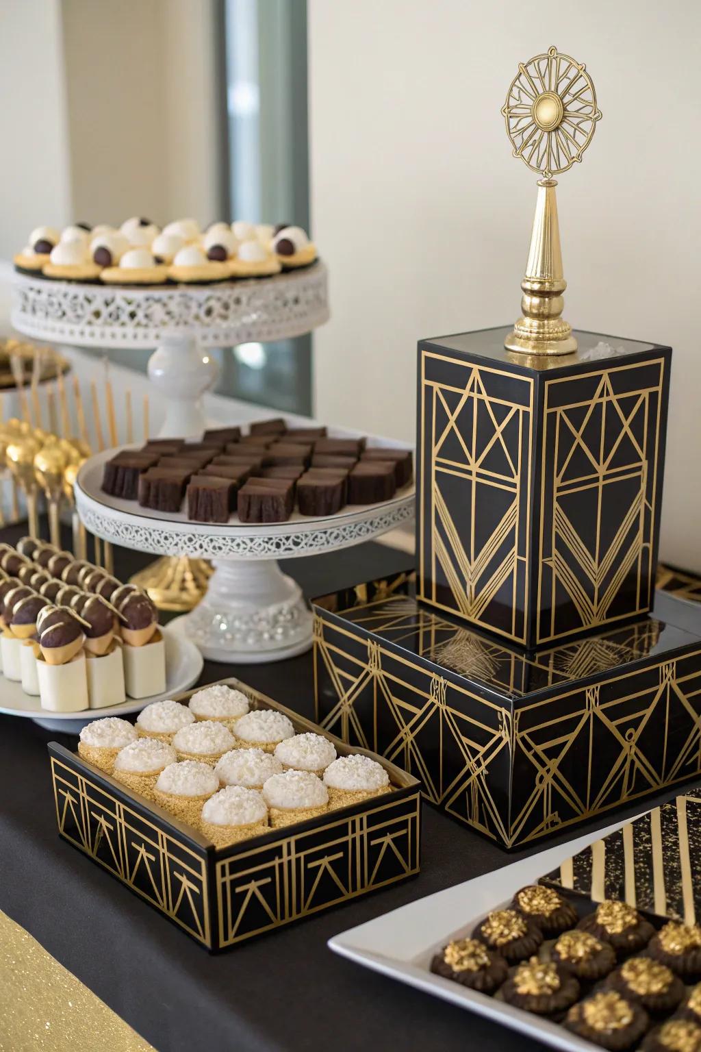 An art deco candy bar that channels the glamour and sophistication of the 1920s.