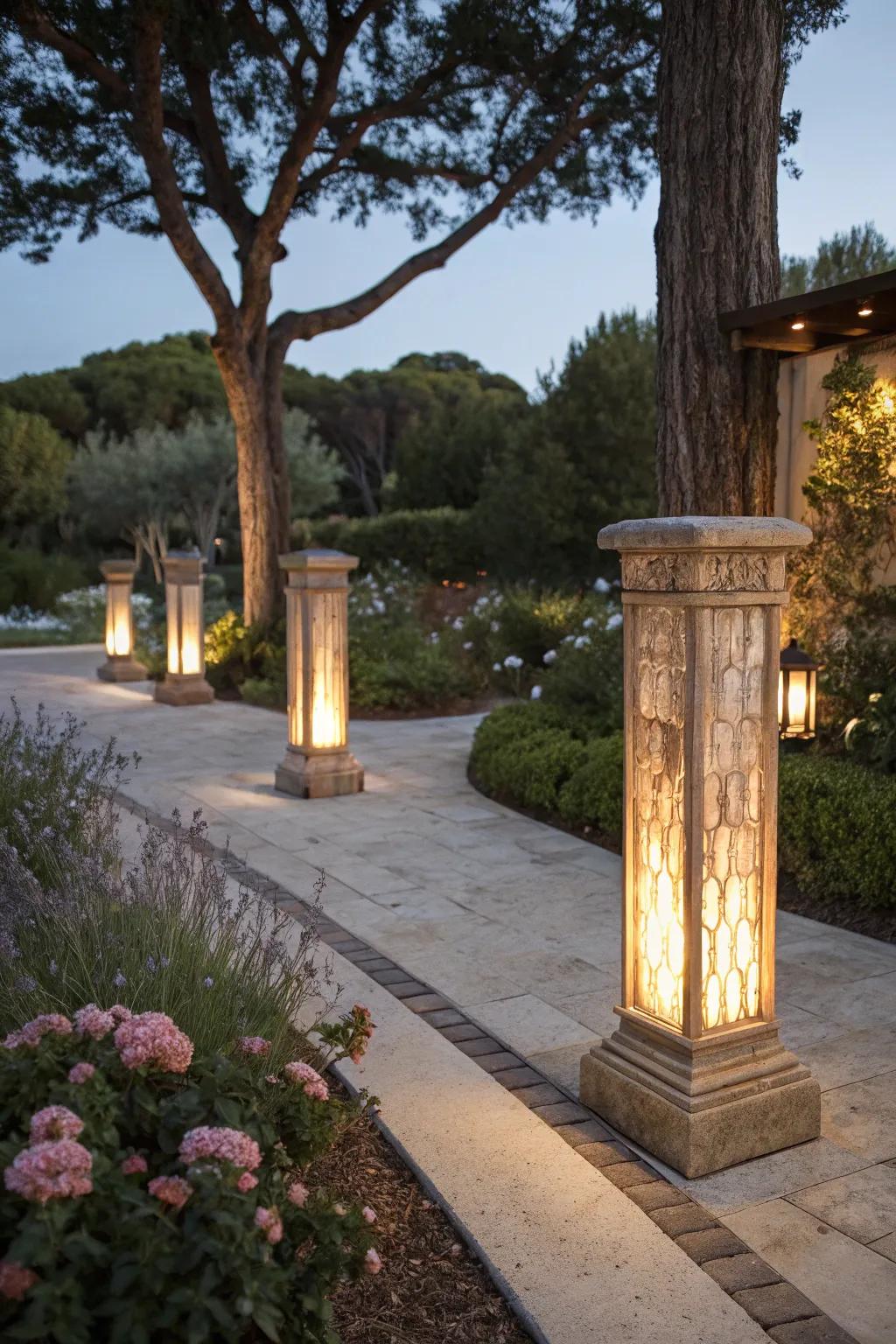 Impart warmth with natural material columns.