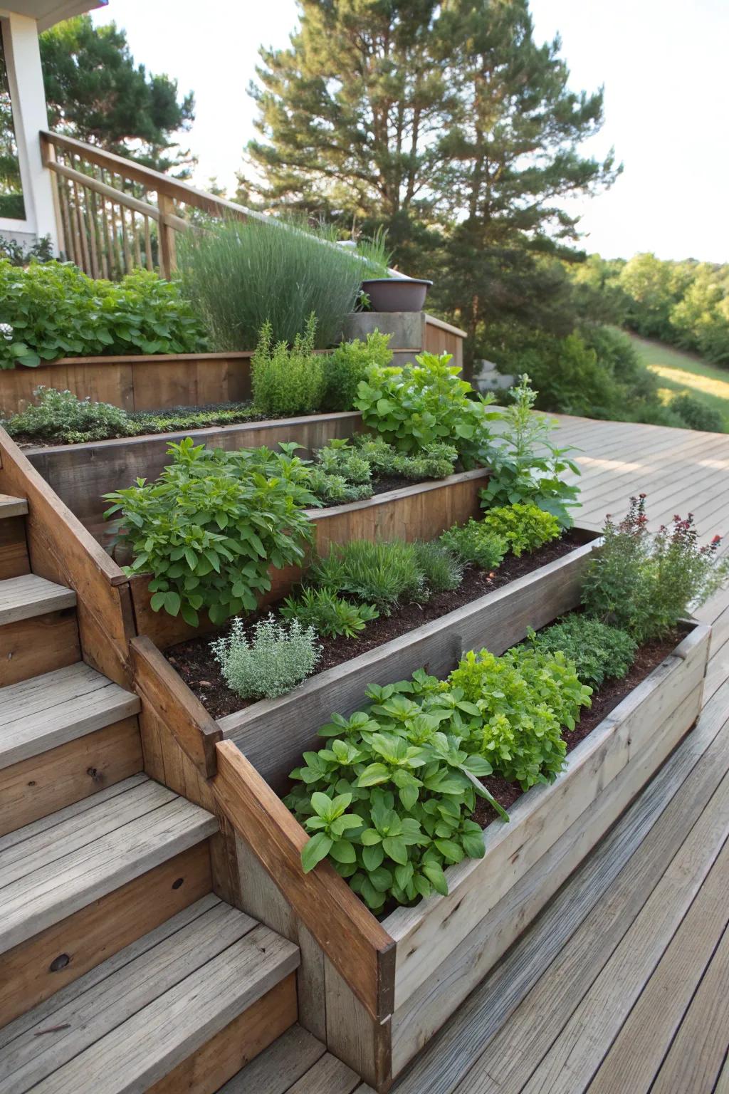 Utilize vertical space with a step herb garden.