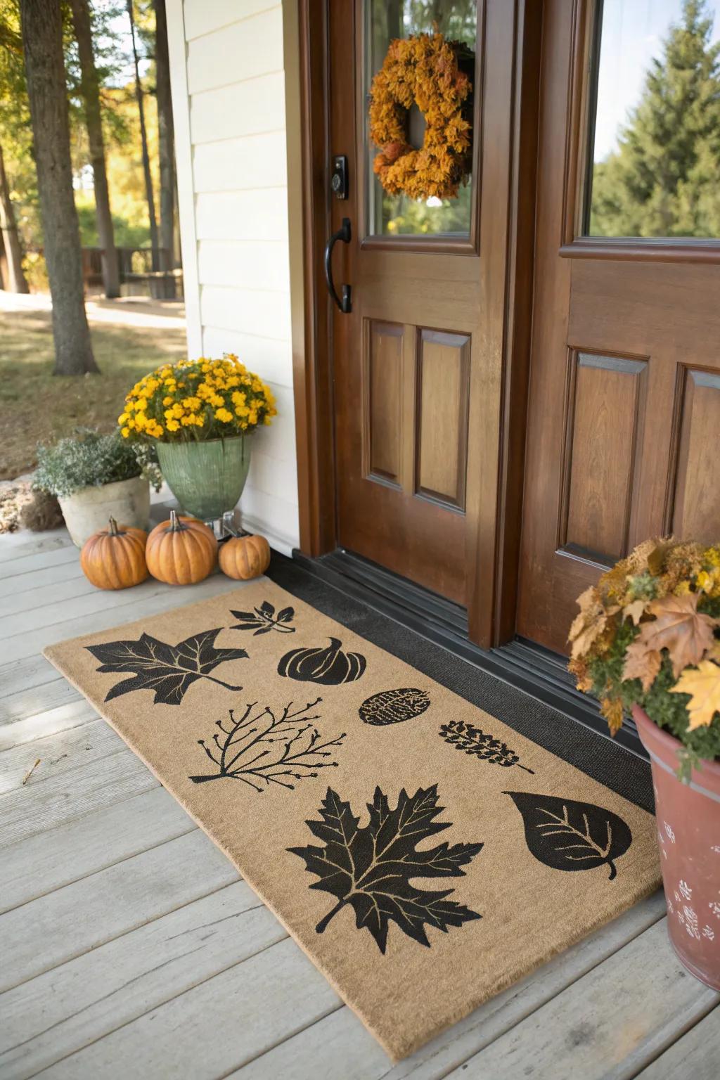 Silhouette doormat capturing the essence of fall.