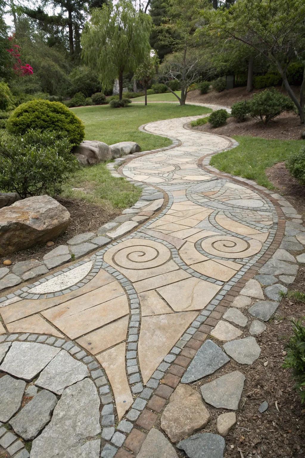 An artistic arrangement of flagstones turning a path into a masterpiece.