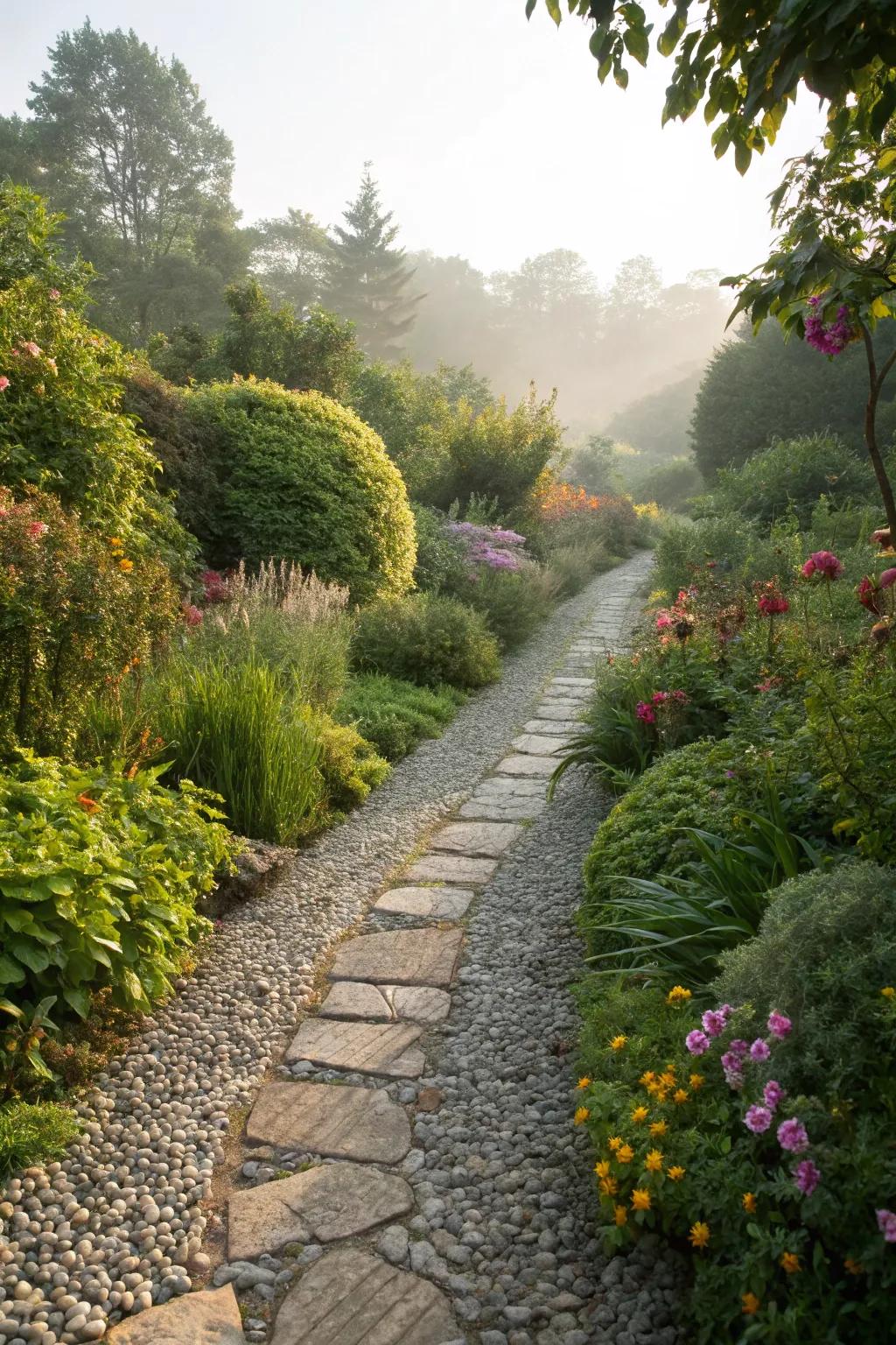 A rustic garden path that invites exploration and adds natural beauty.